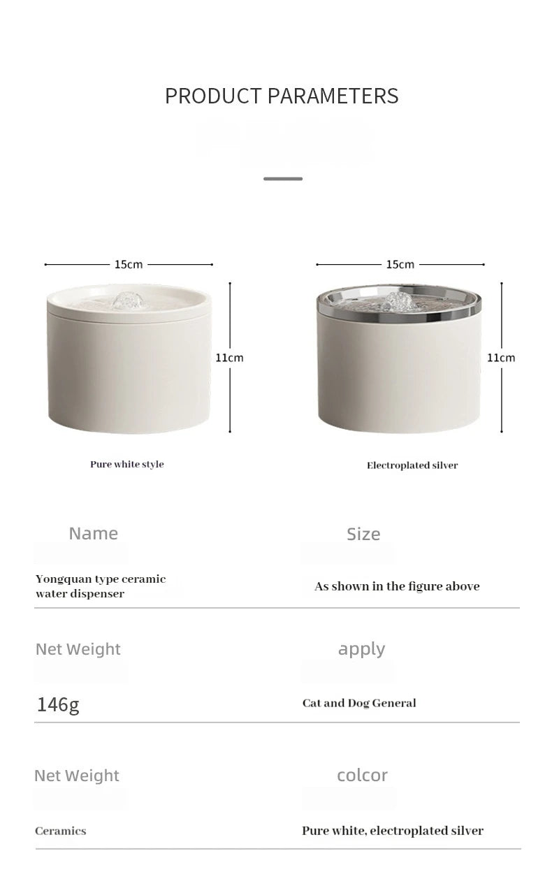 Pet Supplies Cat Automatic Water Dispenser Flow Silent Circulation Filter Ceramic Water Feeder Large Capacity Removable Washable