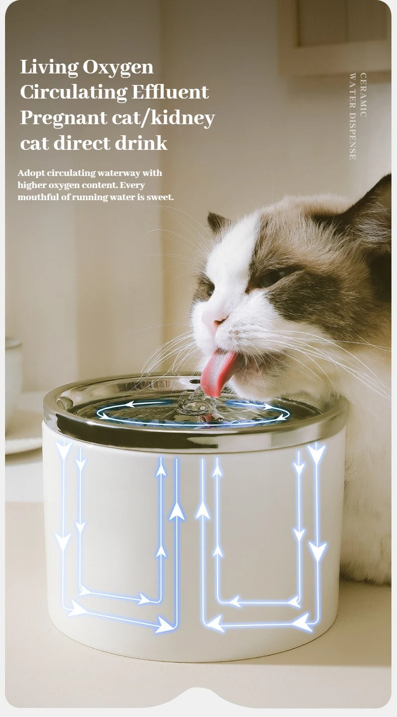 Pet Supplies Cat Automatic Water Dispenser Flow Silent Circulation Filter Ceramic Water Feeder Large Capacity Removable Washable